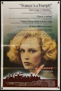 5h328 FRANCES 1sh '82 great close-up of Jessica Lange as cult actress Frances Farmer!