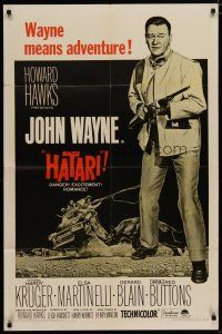 5h405 HATARI 1sh R67 Howard Hawks, full-length art of John Wayne in Africa!