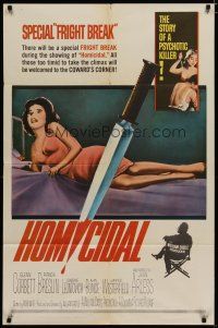 5h430 HOMICIDAL 1sh '61 William Castle's story of psychotic killer, cool knife & sexy girl image!