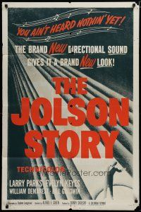 5h475 JOLSON STORY 1sh R54 Larry Parks & Evelyn Keyes in bio of the world's greatest entertainer!