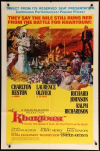 5h490 KHARTOUM style A 1sh '66 art of Charlton Heston & Laurence Olivier by McCarthy!