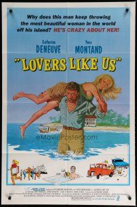 5h537 LOVERS LIKE US 1sh '77 wacky art of Yves Montand & Catherine Deneuve, Le Sauvage!