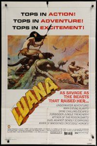 5h539 LUANA style B 1sh '73 great Frank Frazetta art of sexy female Tarzan w/jungle animals!