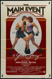 5h548 MAIN EVENT 1sh '79 great full-length image of Barbra Streisand boxing with Ryan O'Neal!