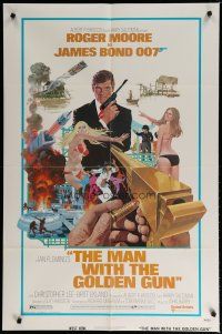 5h558 MAN WITH THE GOLDEN GUN 1sh '74 art of Roger Moore as James Bond by McGinnis!