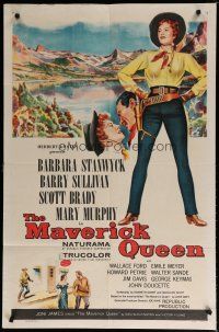 5h569 MAVERICK QUEEN 1sh '56 full-length art of Barbara Stanwyck, from Zane Grey's novel!