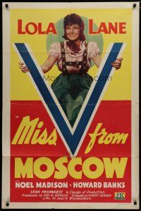 5h578 MISS V FROM MOSCOW 1sh '42 great image of Russian Lola Lane, WWII!