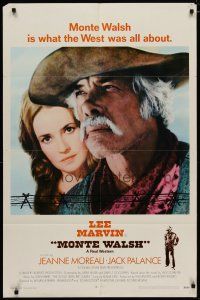 5h588 MONTE WALSH int'l 1sh '70 super close up of cowboy Lee Marvin & pretty Jeanne Moreau!