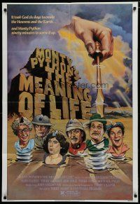 5h590 MONTY PYTHON'S THE MEANING OF LIFE 1sh '83 wacky artwork of the screwy Monty Python cast!