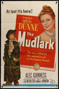 5h598 MUDLARK 1sh '51 great artwork of Irene Dunne as Queen Victoria of England!