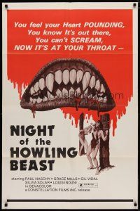 5h626 NIGHT OF THE HOWLING BEAST 1sh '77 Paul Naschy, art of bloody teeth & sexy girls in bondage!