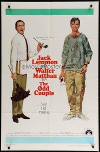 5h634 ODD COUPLE 1sh '68 art of best friends Walter Matthau & Jack Lemmon by Robert McGinnis!