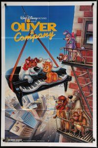 5h637 OLIVER & COMPANY 1sh '88 great art of Walt Disney cats & dogs in New York City!