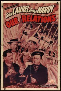 5h649 OUR RELATIONS 1sh R48 great images of Stan Laurel & Oliver Hardy!