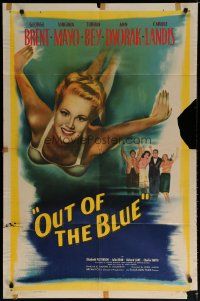 5h650 OUT OF THE BLUE 1sh '47 sexy artwork of Virginia Mayo taking a dive!