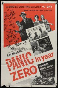 5h656 PANIC IN YEAR ZERO style A 1sh '62 Ray Milland, Frankie Avalon, orgy of looting & lust!