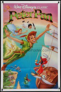 5h673 PETER PAN 1sh R89 Walt Disney animated cartoon fantasy classic, great flying art!