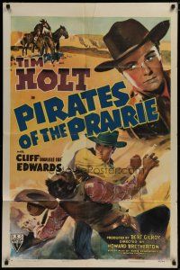 5h683 PIRATES OF THE PRAIRIE style A 1sh '42 cool artwork of fighting cowboy Tim Holt!