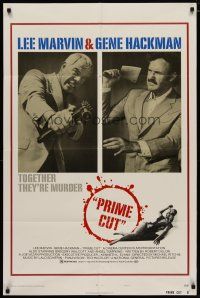 5h697 PRIME CUT style B 1sh '72 Lee Marvin w/machine gun, Gene Hackman w/cleaver!