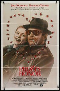 5h707 PRIZZI'S HONOR 1sh '85 cool art of smoking Jack Nicholson & Kathleen Turner w/bullet holes!