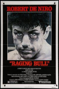 5h715 RAGING BULL 1sh '80 classic close up boxing image of Robert De Niro, Martin Scorsese!