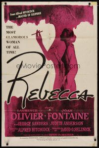 5h721 REBECCA 1sh R60s Alfred Hitchcock, Laurence Olivier & Joan Fontaine!