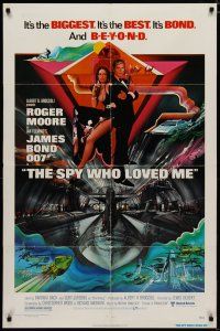 5h829 SPY WHO LOVED ME 1sh '77 cool art of Roger Moore as James Bond by Bob Peak!