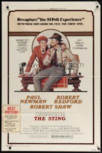 5h846 STING 1sh R77 artwork of Paul Newman & Robert Redford by Richard Amsel!