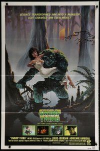 5h859 SWAMP THING 1sh '82 Wes Craven, Richard Hescox art of him holding sexy Adrienne Barbeau!