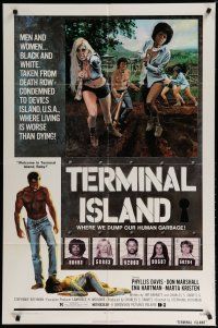 5h876 TERMINAL ISLAND 1sh '73 death row criminals, where living is worse than dying, sexy art!