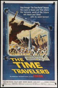 5h897 TIME TRAVELERS 1sh '64 cool Reynold Brown sci-fi art of the crack in space and time!