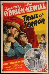 5h910 TRAIL OF TERROR 1sh '43 cowboys Dave O'Brien & Jim Newill are The Texas Rangers!