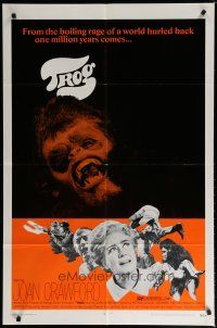 5h918 TROG 1sh '70 Joan Crawford & prehistoric monsters, wacky horror explodes into today!