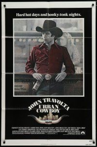 5h931 URBAN COWBOY 1sh '80 great image of John Travolta in cowboy hat with Lone Star beer!
