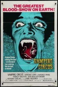 5h934 VAMPIRE CIRCUS 1sh '72 human fangs ripping throats, no sawdust can soak up all the blood!