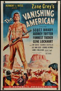 5h935 VANISHING AMERICAN 1sh '55 Zane Grey, cool art of barechested Navajo Indian Scott Brady!