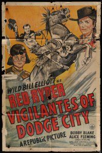 5h944 VIGILANTES OF DODGE CITY 1sh '44 art of Bill Elliott on horse & Native American Bobby Blake!