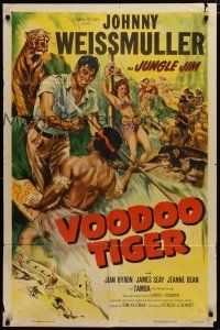 5h947 VOODOO TIGER 1sh '52 cool action art of Johnny Weissmuller as Jungle Jim!