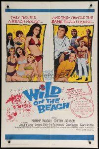 5h971 WILD ON THE BEACH 1sh '65 Frankie Randall, Sherry Jackson, Sonny & Cher, teen rock & roll!
