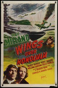 5h976 WINGS OVER HONOLULU 1sh R48 pilot Ray Milland & Wendy Barrie, cool art!