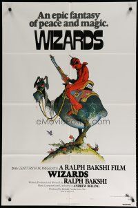 5h980 WIZARDS style A 1sh '77 Ralph Bakshi directed animation, cool fantasy art by William Stout!