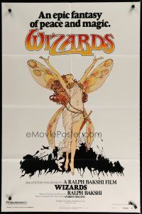 5h981 WIZARDS style B 1sh '77 Ralph Bakshi directed animation, cool fantasy art by William Stout!