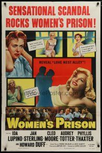 5h983 WOMEN'S PRISON 1sh '54 Ida Lupino & super sexy convict Cleo Moore, sensational scandal!