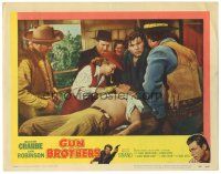 5j547 GUN BROTHERS LC #4 '56 Buster Crabbe is shot by brother Neville Brand at close range!