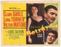 5j047 BETRAYED TC '54 art of Clark Gable, Victor Mature & sexy brunette Lana Turner!