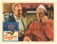 5j437 CRAWLING EYE LC #5 '58 close up of Forrest Tucker looking at guy talking on phone!
