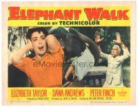 5j473 ELEPHANT WALK LC #5 '54 scared Elizabeth Taylor, Abraham Sofaer & elephant on the attack!
