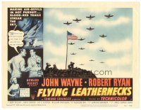 5j501 FLYING LEATHERNECKS LC #7 '51 patriotic image of Marines by giant flag & planes overhead!