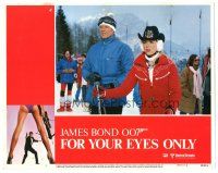5j503 FOR YOUR EYES ONLY LC #1 '81 Roger Moore as James Bond skiing with sexy Lynn-Holly Johnson!