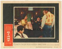5j526 GIANT LC #8 '56 Liz Taylor refuses to stay with the women while Rock Hudson talks with men!